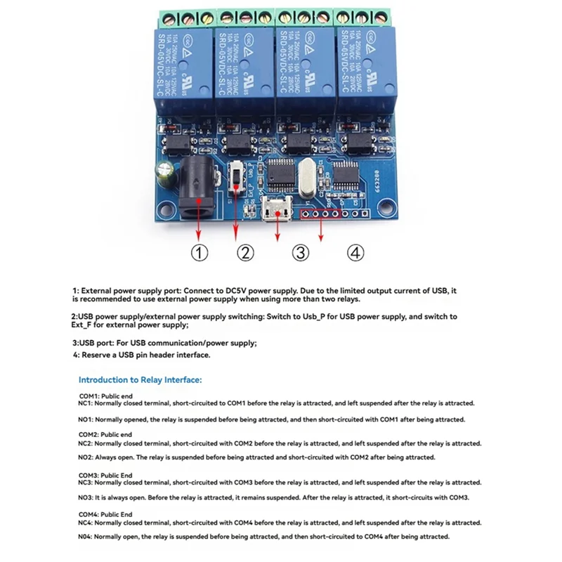 【뜨거운 판매 항목】USB 릴레이 모듈 4 채널 LCUS-4 지능형 제어 릴레이 스마트 스위치 USB 5V 스마트 스위치
