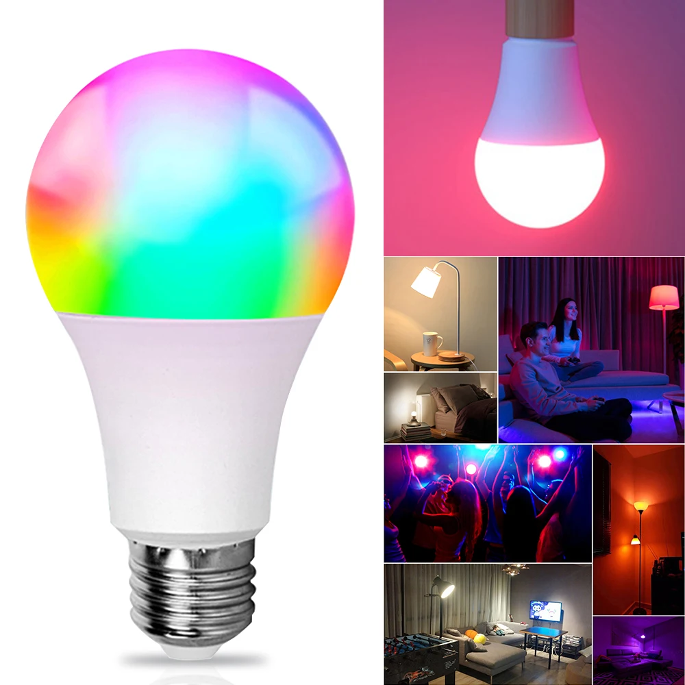 Imagem -04 - Lâmpada Led Inteligente Wifi Mudança de Cor Regulável Lâmpada Rgb Funciona com Alexa Google Aplicativo Tuya Home ac 85265v 15w E27