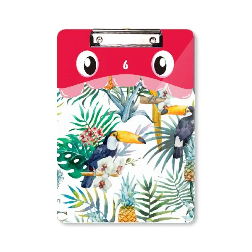 Toucans-Presse-papiers en acrylique avec clip à profil bas, planches à clipser mignonnes, taille de lettre A4 standard pour les cours de réunion de