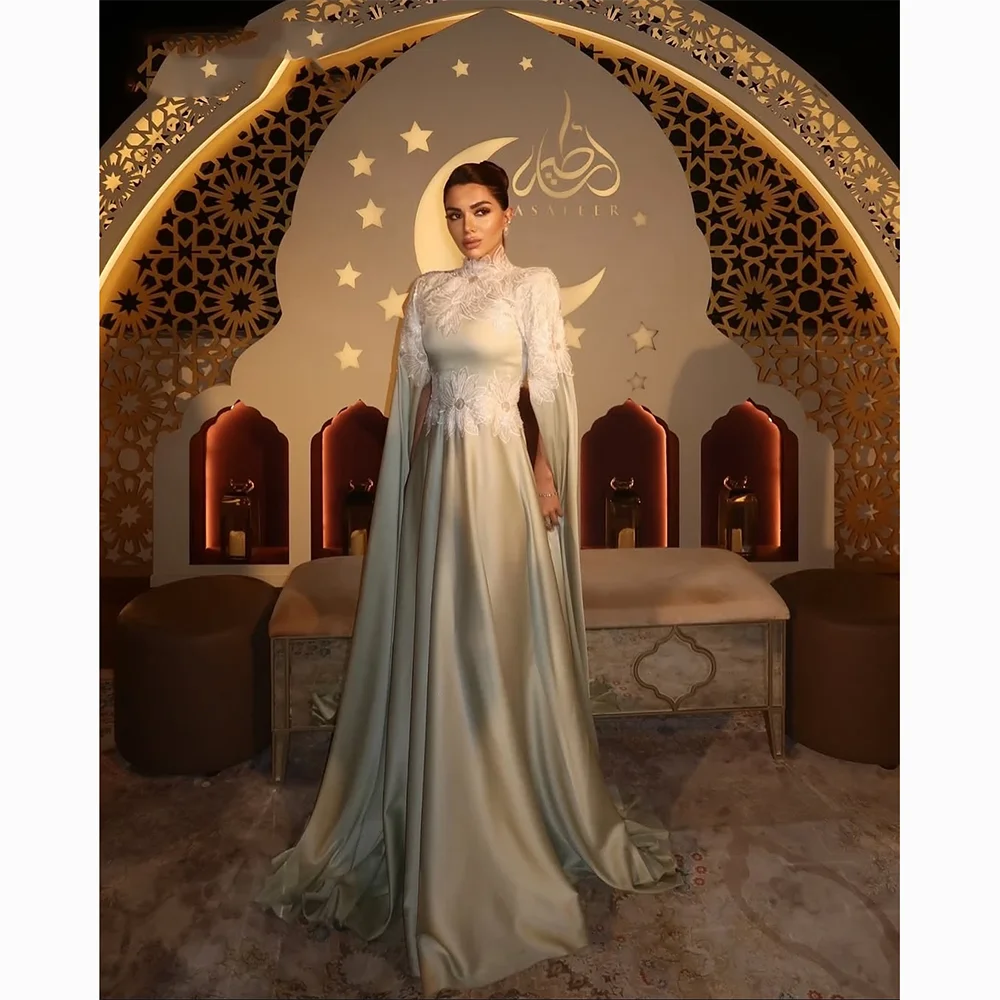 Vestidos de noite elegantes gola alta flores a linha ocasião formal vestidos de noite até o chão vestidos de baile vestido personalizado