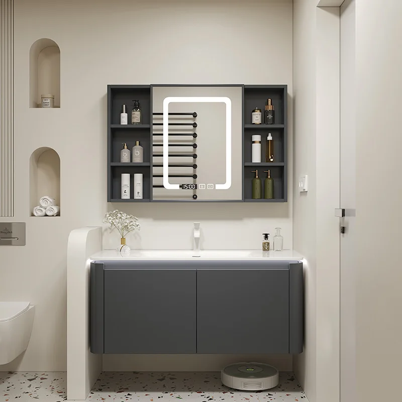 

Space aluminum bathroom cabinet combination ceramic integrated wash basin toilet washbasin washbasin gray