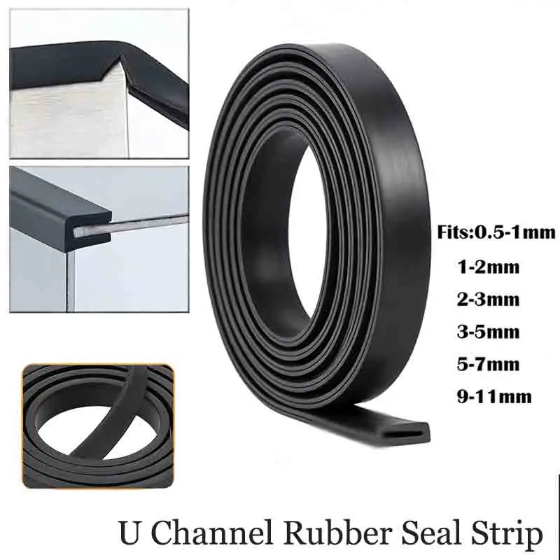 1M Rubber Edge Strip U Channel Seal Strip for Metal Sharp Edge Protector, Glass Table Edging, Door Edge Guard Seal Strip
