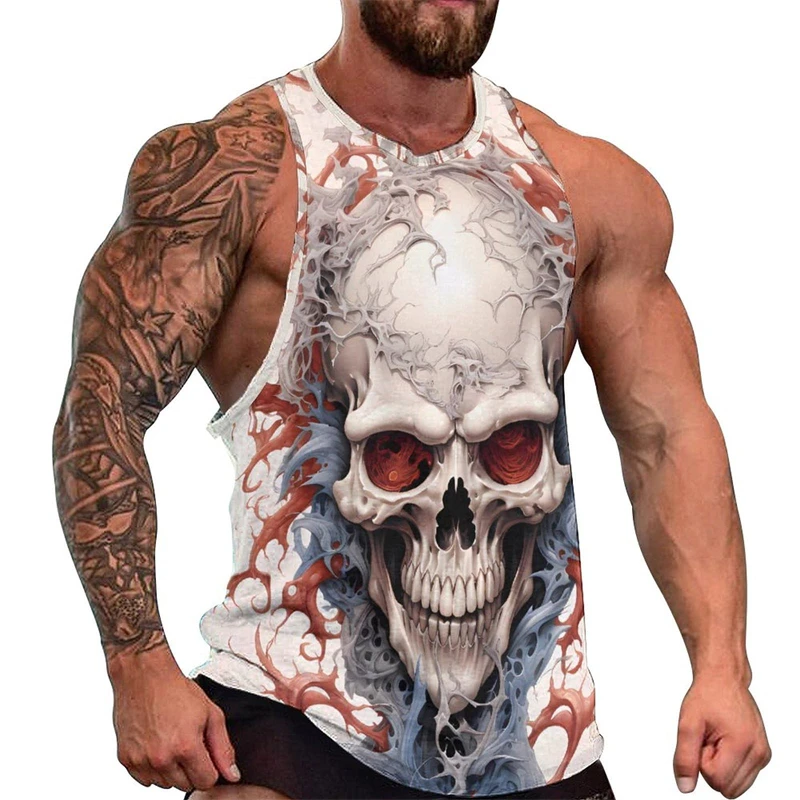 Newest Fashion Skull 3D Print Men\'s Tank Tops Casual Hip Hop Graphic Streetwear Fitness Tops Tees Men Summer Sleeveless Shirts