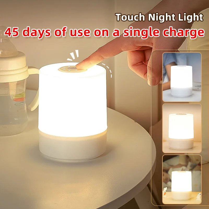 Touch Night Lamp USB LED Lamp With Switch Rechargeable Lights For Kitchen Hallway Closet Bedroom Home Night Light Three Colors