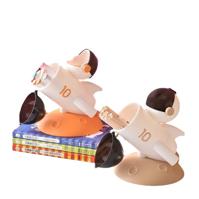 

Rocket Pen Holder Student Stationery Organizer Makeup Brush Storage Bucket Office Desktop Ornament Multi-functional Storage Box