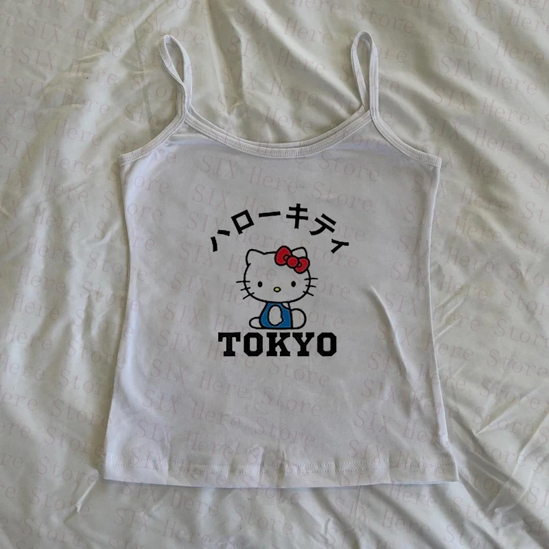 Sanrio Hello Kitty New Sweet Suspender Women Cute Slim Tank Top Y2k Tees Summer Clothes Spicy Girl Cartoon Print Fashion Vest