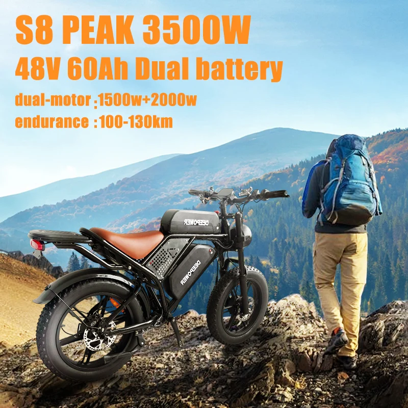 

Электрический велосипед Deepower S8, 3500 Вт, электрический велосипед с двойным двигателем, 48 В, 60 Ач, съемный аккумулятор, 20-дюймовый электровелосипед с толстыми шинами для взрослых