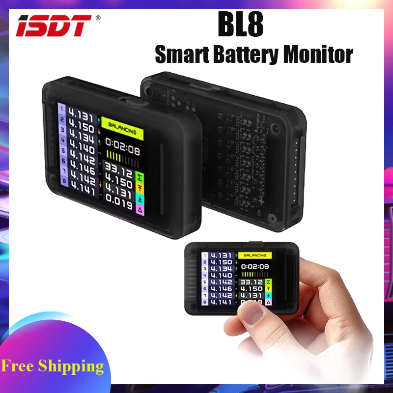 ISDT BL8 Smart Battery Monitor Wide-View Angle Color Screen Compatible with Multi-Platform App Control Supports 2S-8S Batteries