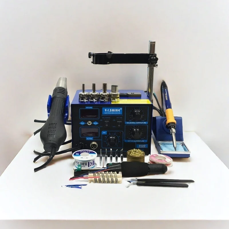 

220V Saike 952D Hot Air Gun + Soldering Iron 2in1 Power 750W BGA rework station welding table