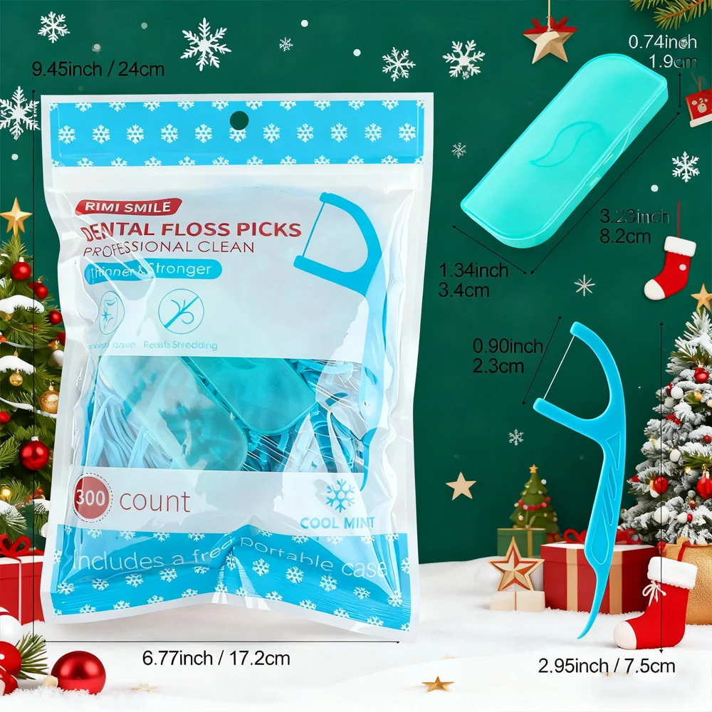 Family-Size Mint Dental Flossers 300 Count with Portable Floss Case Convenient for Daily And Travel Use