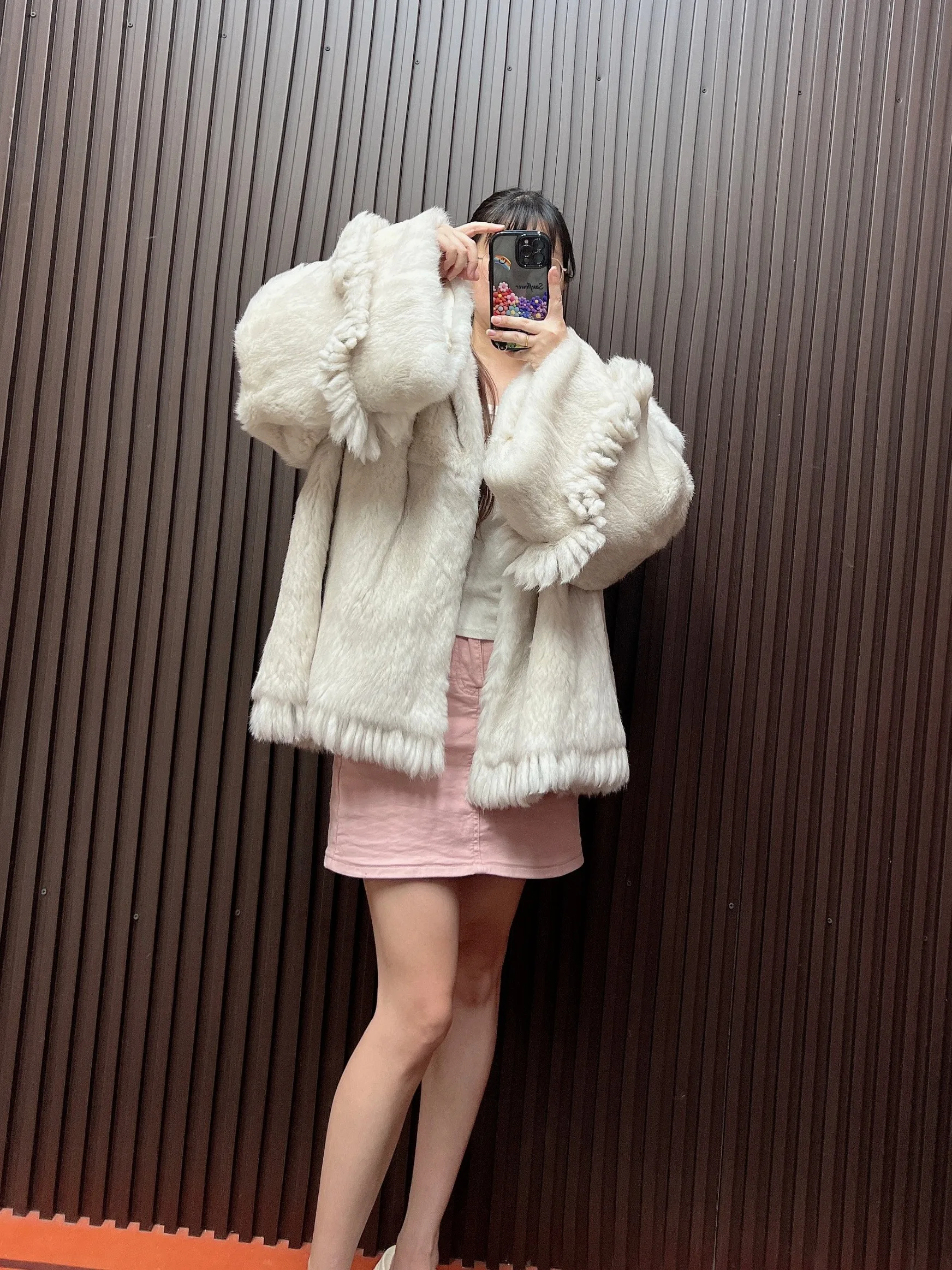 Damski płaszcz z prawdziwego futra królika, miękki, puszysty, zimowy, kurtka, płaszcze, moda uliczna, koreański Casaco Feminino