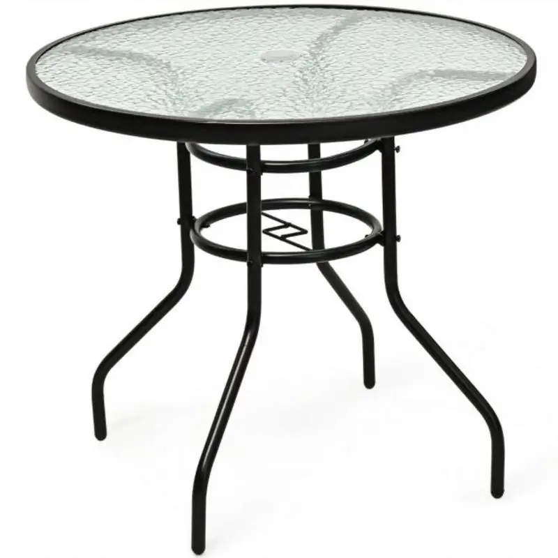 Round Coffee Table With Umbrella Hole for Patio, Garden, Balcony, Round Accent Side Table