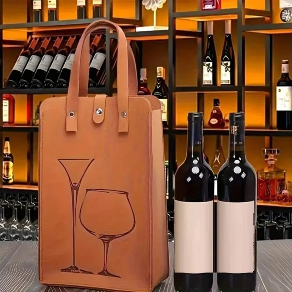 

New Felt Red Wine Bag Gift Double Wine Gift Storage Bag Handheld Drink Bag