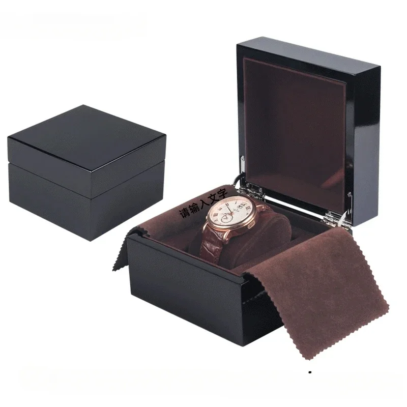 

Black Bright Paint MDF Watches Case Free Customization Logo Self Created Brand Watch Band Display Storage Watchs Organizer Box