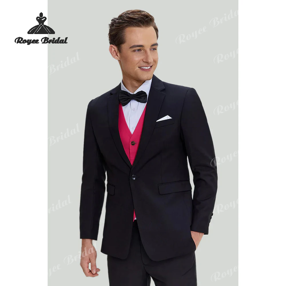 Black Pink Three Piece Single Breasted One Button Men's Wedding Suit 2026 Notched Lapel Evening Prom Suit costume homme mariage