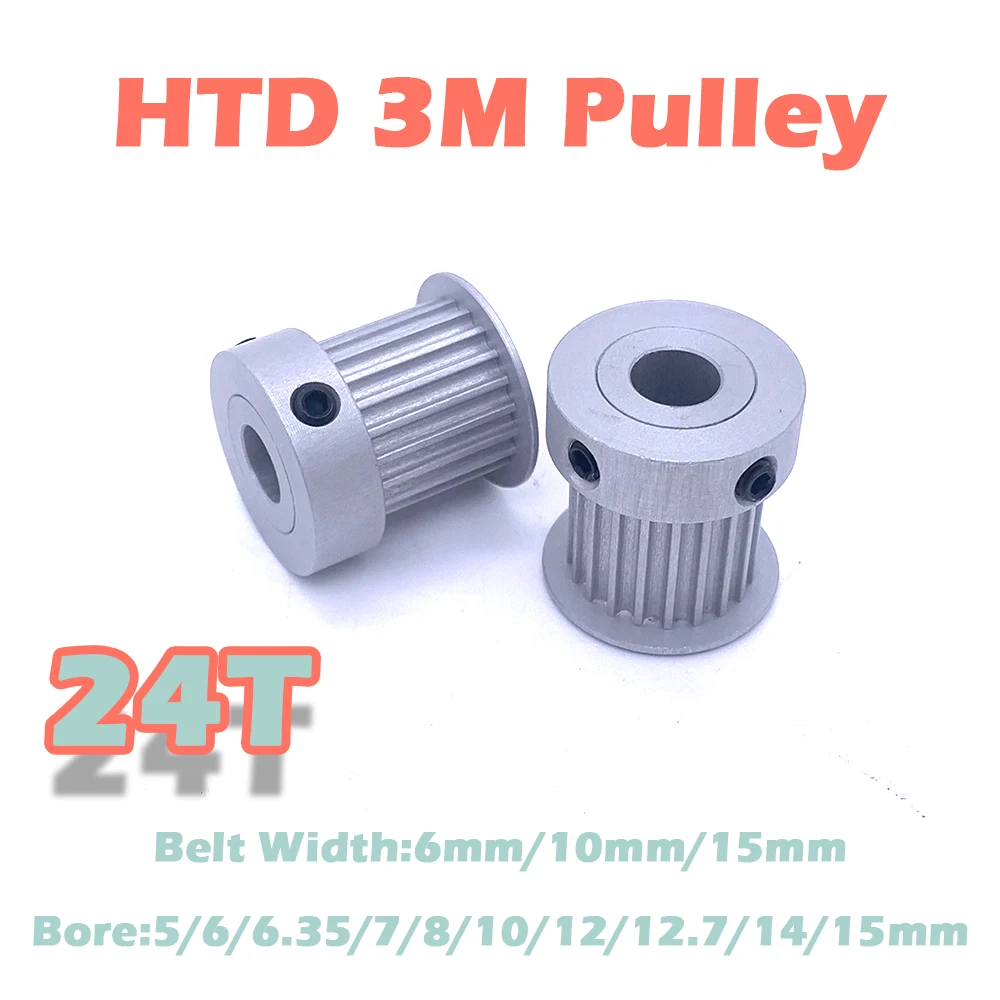 24 Teeth HTD3M Synchronous Wheel Belt Width 6 10 15mm 24Teeth HTD 3M Timing Pulley Bore 5 6 6.35 7 8 10 12 14 15mm  24T 3M Gear