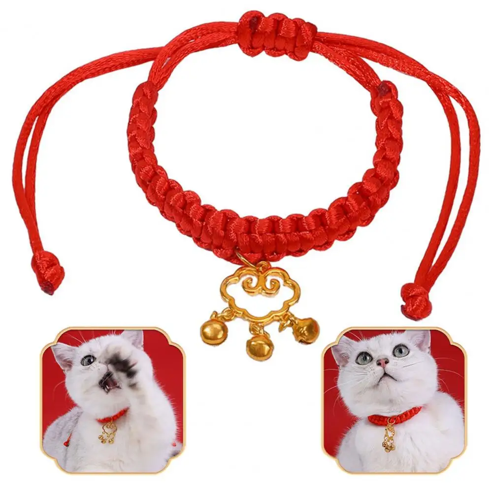 Fortune Bell Pet Collar Hand-woven Chinese-inspired Rope Pet Collar Stylish Lucky Adjustable for Long Lifespan Pet Collar