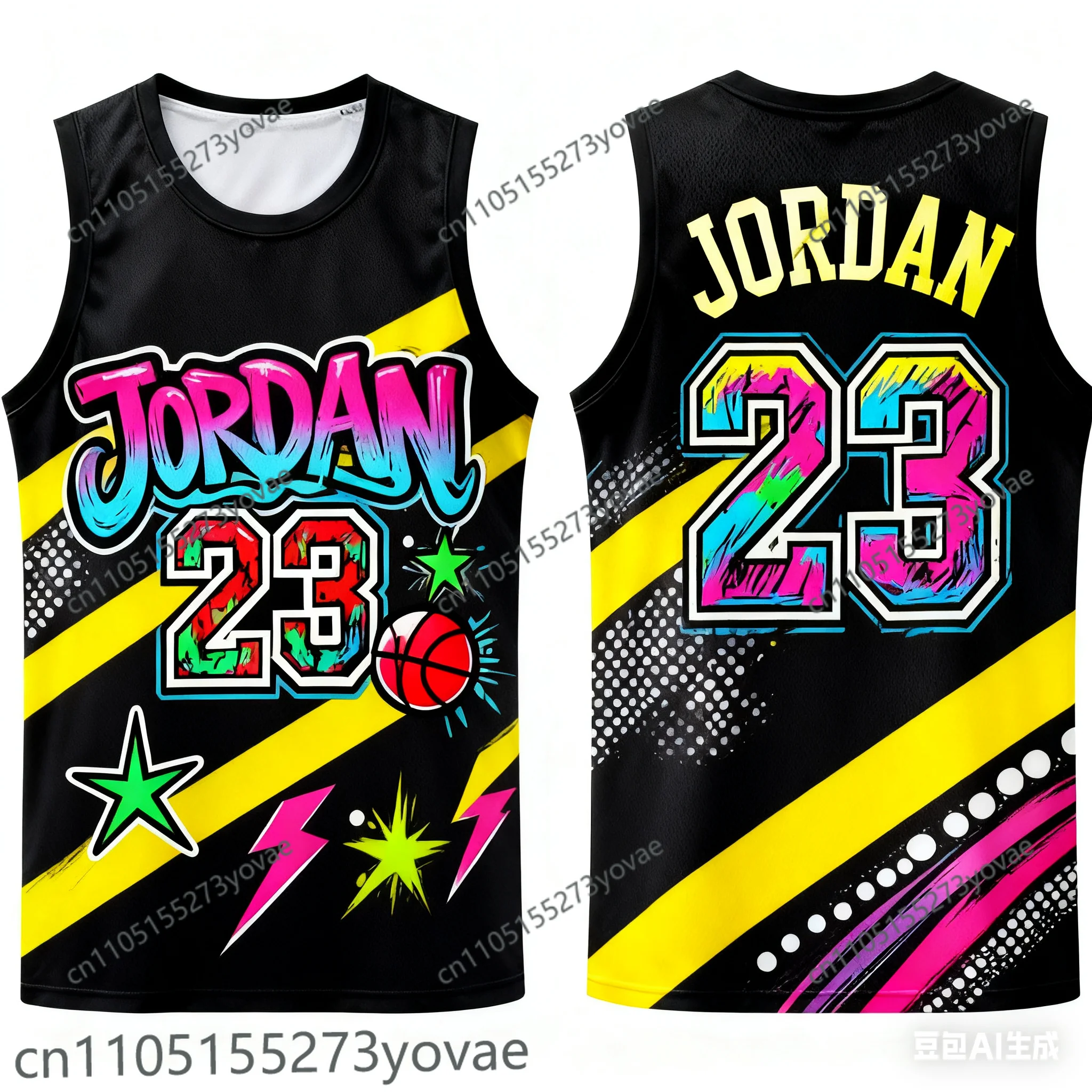 AI Design قميص كرة السلة الأمريكية جوردان جرافيتي ستريت رقم. 23 سترة جيرسي لكرة السلة سريعة الجفاف مطبوعة ثلاثية الأبعاد لكرة السلة