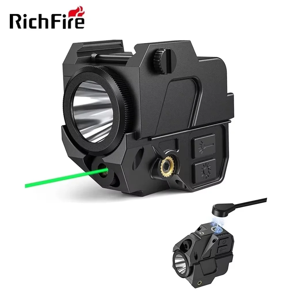 Richfire Guns Weapon Light Green Laser Sight LED Combo Torch Light Compact Magnetic Charging Strobe for Picatinny Rail Pistol/GL