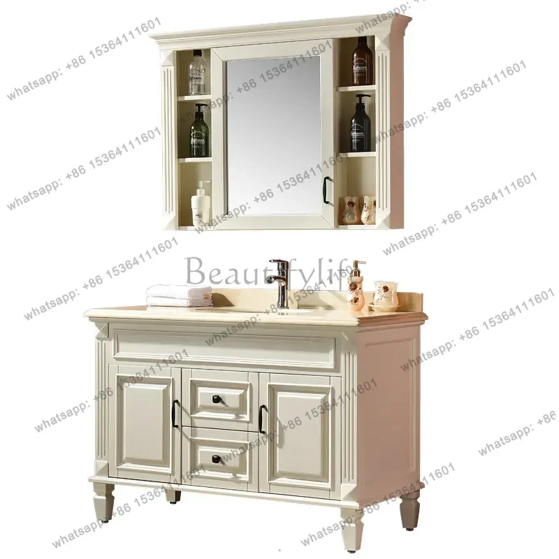 American bathroom cabinet, bathroom floor-to-ceiling bathroom cabinet, red oak solid wood simple European wash basin