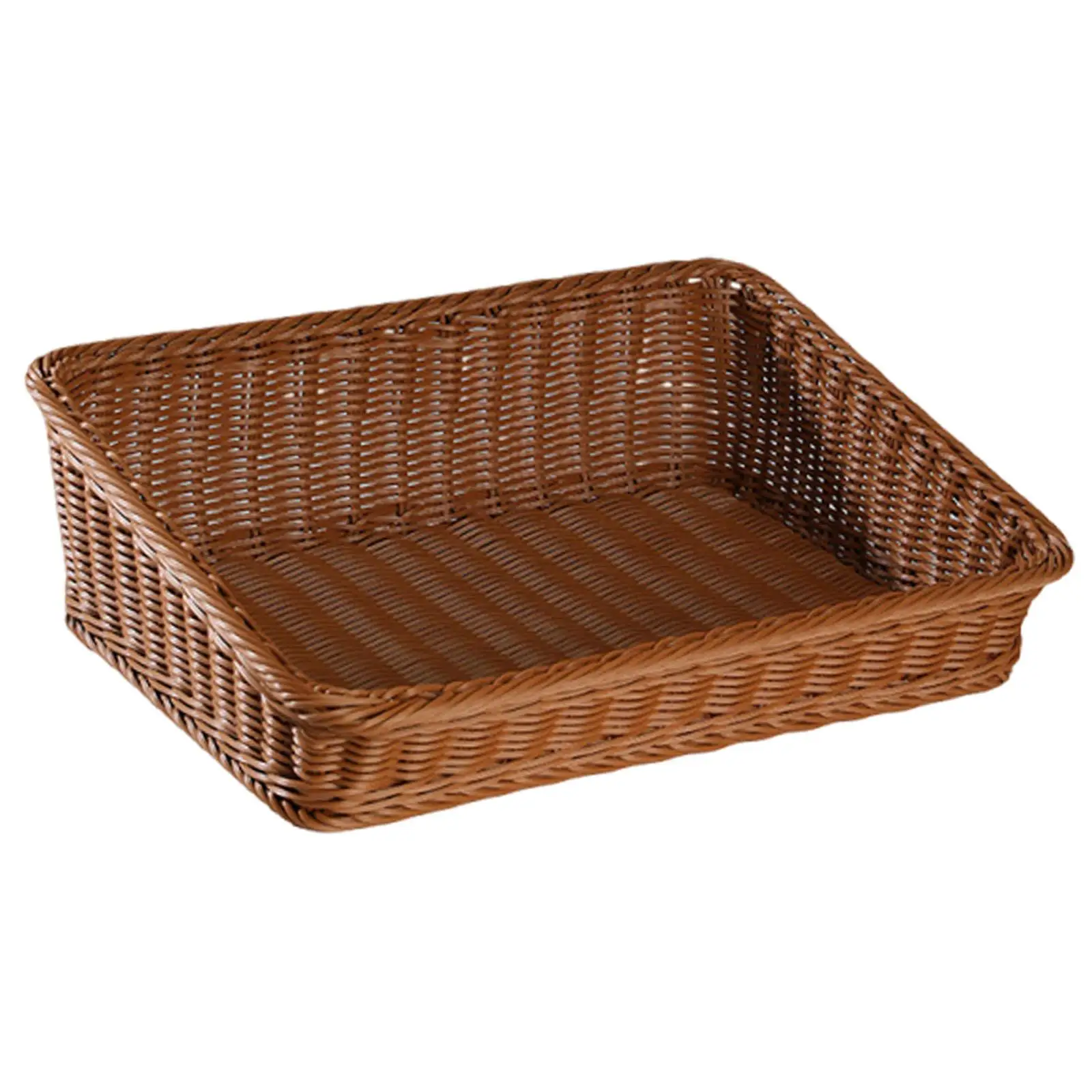 

PP Handmade Woven Storage Basket Spacious Fruit Vegetable Holder Rustic Bread Tray Multipurpose Organizer for Kitchen Shelf
