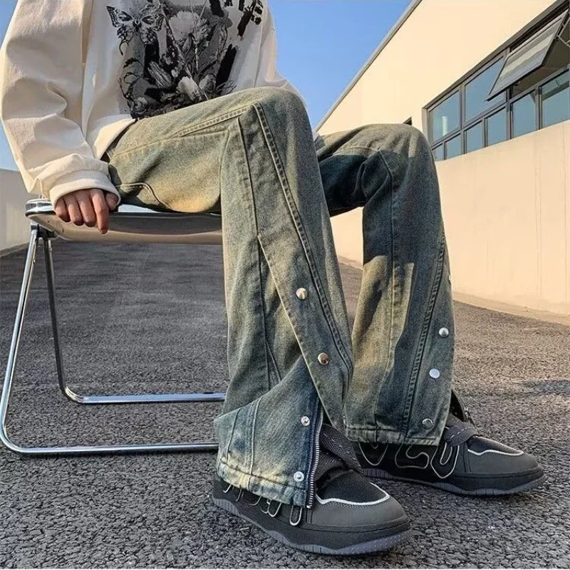 Pantalones vaqueros de pierna recta para hombre, Jeans Cargo de colores sólidos con botón de ventilación, novedad de primavera 2024