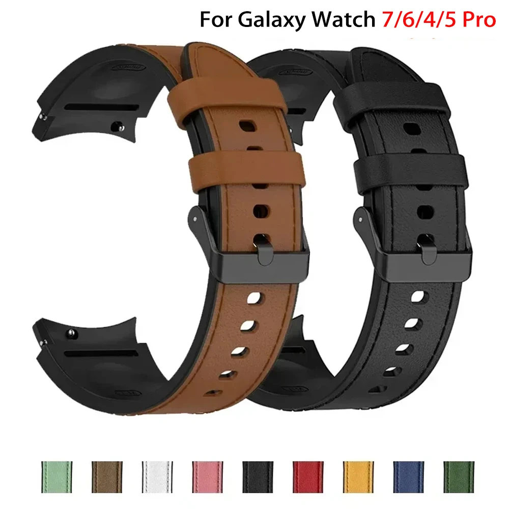 Silicone+Leather Strap For Samsung Galaxy Watch 7 6 4/5 Pro 40mm 44mm Band 6 4 Classic 47 43mm 46mm Replacement Correa Bracelet