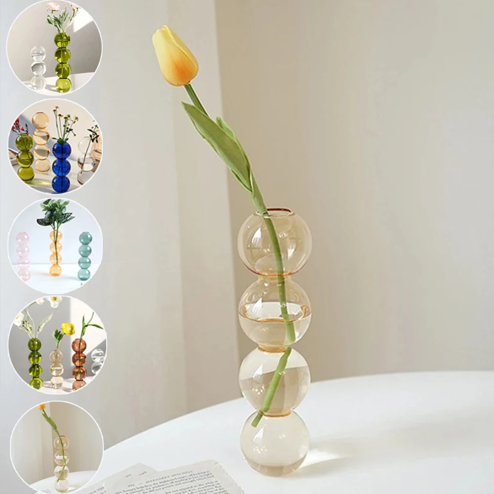 

1PC Glass Bubble Vase Creative Colorful Vase Funny Spherical Art Flower Arrangement Container Home Desktop Ornaments Crafts 꽃병