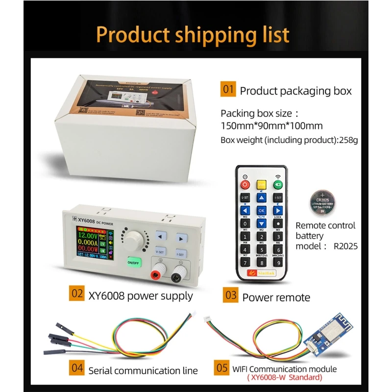 N2W New XY6008 60V 8A 480W For Dc Power Supply Step-down Module Constant Voltage/Current Maintenance APP Control LCD Screen