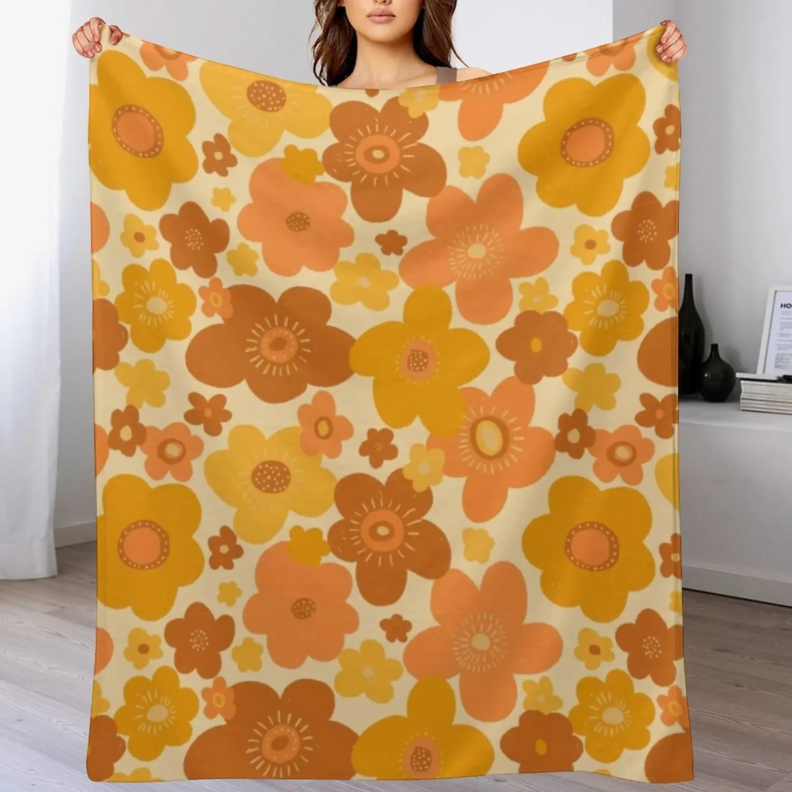 Groovy 70s Retro Vintage Floral Pattern Throw Blanket All Season Soft Lightweight Blanket for Home