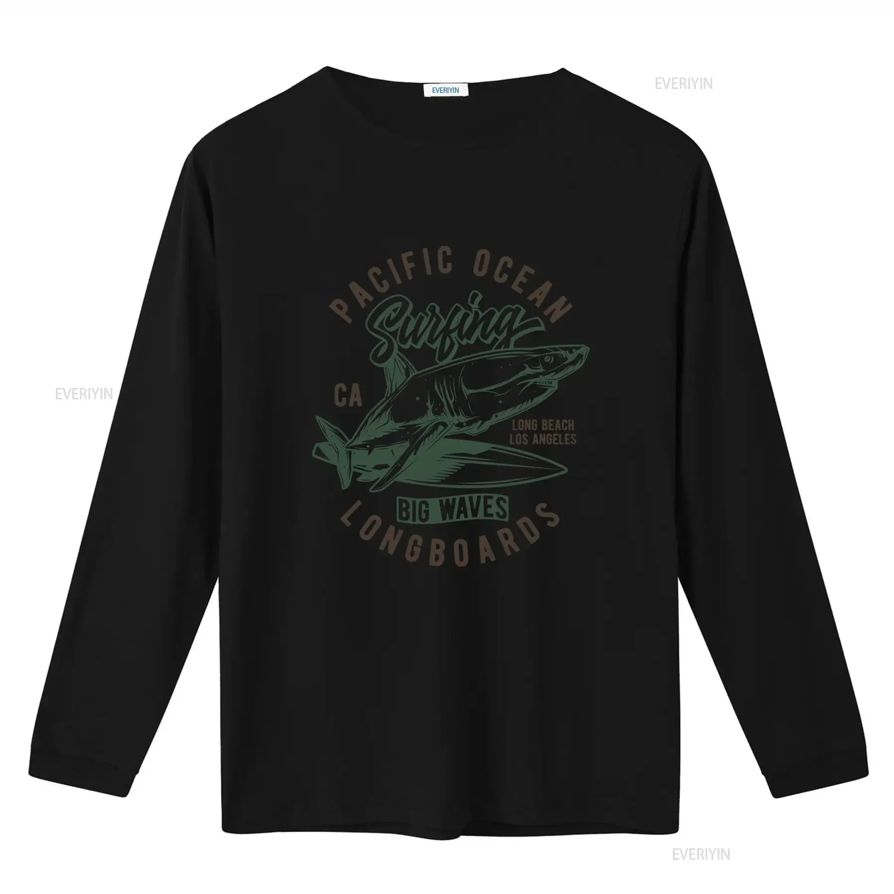 Pacific Ocean Surfing Shark Longboards Big Waves Mens Novelty Funny T Shirt vintage Washed designer clothes