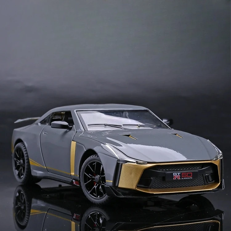 

Масштабная модель автомобиля Nissan Skyline Ares GTR50 GT-R50 1:24, литая из металла, со звуком и светом, игрушка для детей, подарок