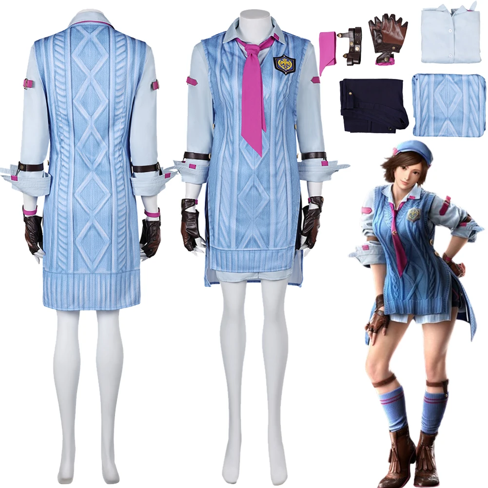 

Anime Game Tekken8 Cosplay Asuka Kazama Costume Shirt Pants Vest Tie Girls Women Adult Halloween Carnival Disguise Roleplay Suit