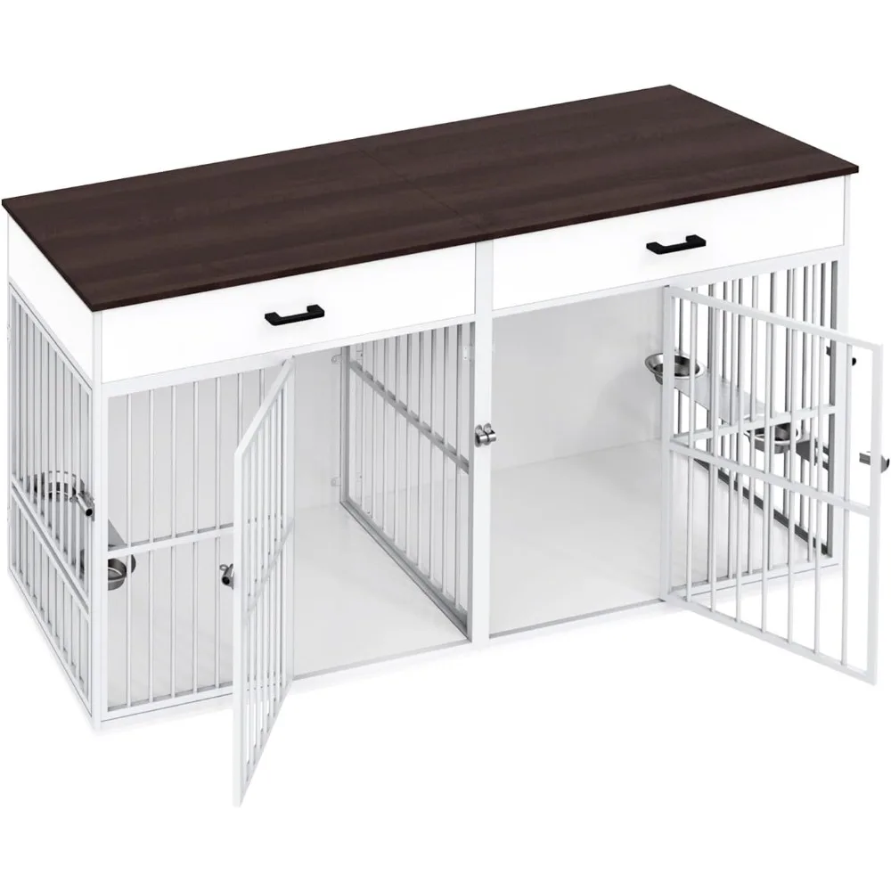 Dog Crate Furniture for Medium Dogs,Dog Cage for 2 Large Dogs,Dog Crate Cabinet with Storage,Dog Crate Table White