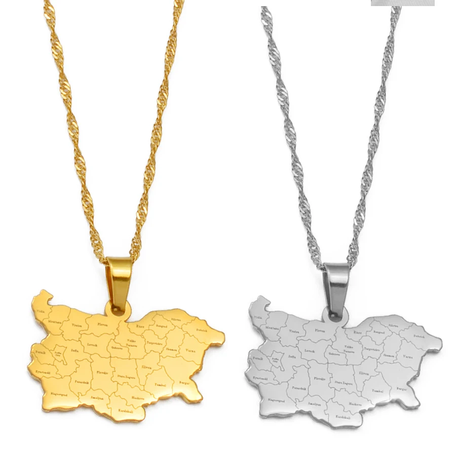 Anniyo Republic of Bulgaria Map Pendant Necklaces Jewelry for Women Girls #258121