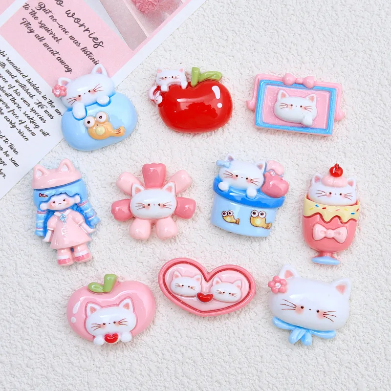 

100pcs Kawaii Cartoon Cat Resin Flatback Cabochon DIY Scrapbooking Decorative Craft Making Shoe Buckle Headgear Accessories