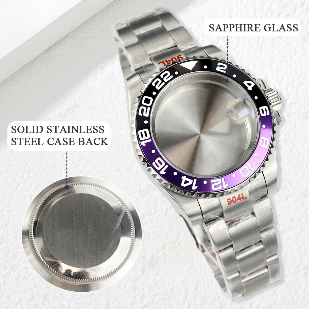

Watch Case 40mm NH35 Stainless Steel For SUB GMT NH35/NH34/NH36/NH38 Movement Brushed Oyster Strap Yacht-Master NH35 Watch Case