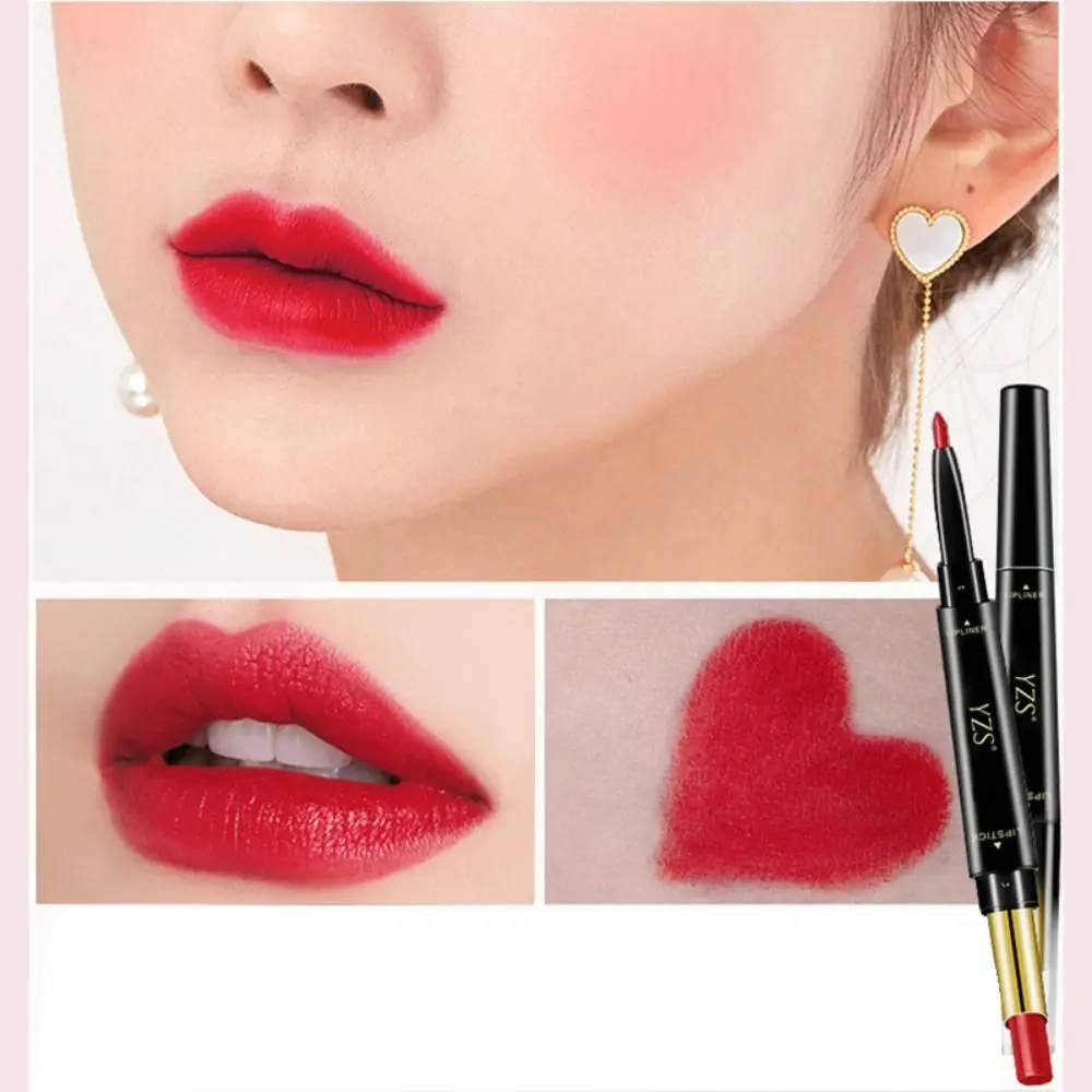 

Nude 6 Colors Double Head Lip Liner Cosmetics Waterproof 2 In 1 Lipstick Non-stick Cup Moisturize Velvet Lipliner Pencil Women