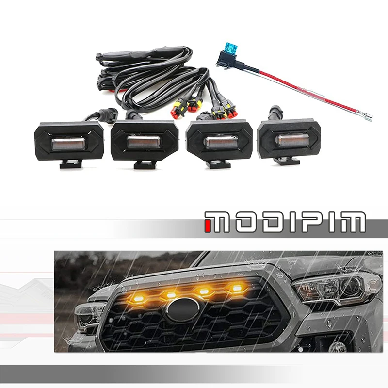 

4PCS Amber / Red / White LED Car Front Marker Grille Light with Wiring Harness Assemblies For 2020-2022 Toyota Tacoma TRD Sport
