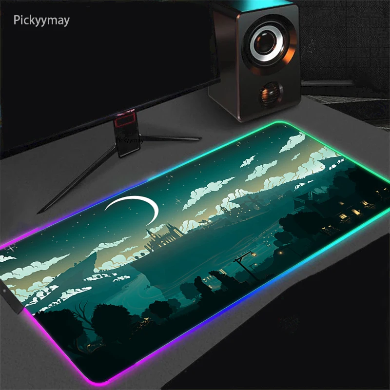 Grande tapete de rato rgb lua noite gamer mousepads led gaming mousepad luminosa mesa almofada fantasia grande mesa tapetes backlit mouse almofadas