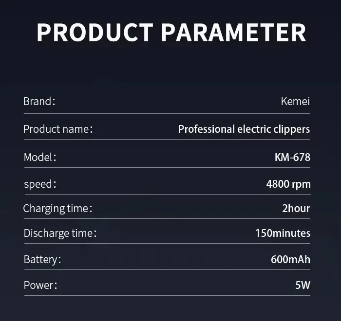 Kemei KM-2628 KM-678 KM-2024 Professionelle elektrische Haarschneidemaschine Bartschneidemaschine wiederaufladbare Herrenrasierer Haarschneider Kit Männer – Detail 19