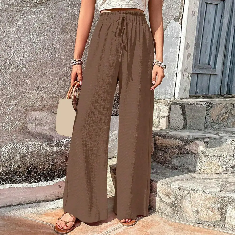 

Women's Trousers High Elastic Waist Drawstring Wide Legs Loose Pleated Pockets Casual Women's Yoga Pants Trousers
