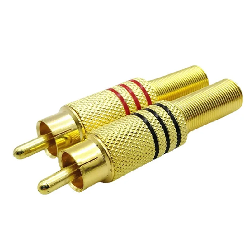 4Pcs Gold-Plated Red/Black RCA Male Plugs - Metal Spring AV Connectors for PC/Home Theater/AV Welding DIY - Durable Housing