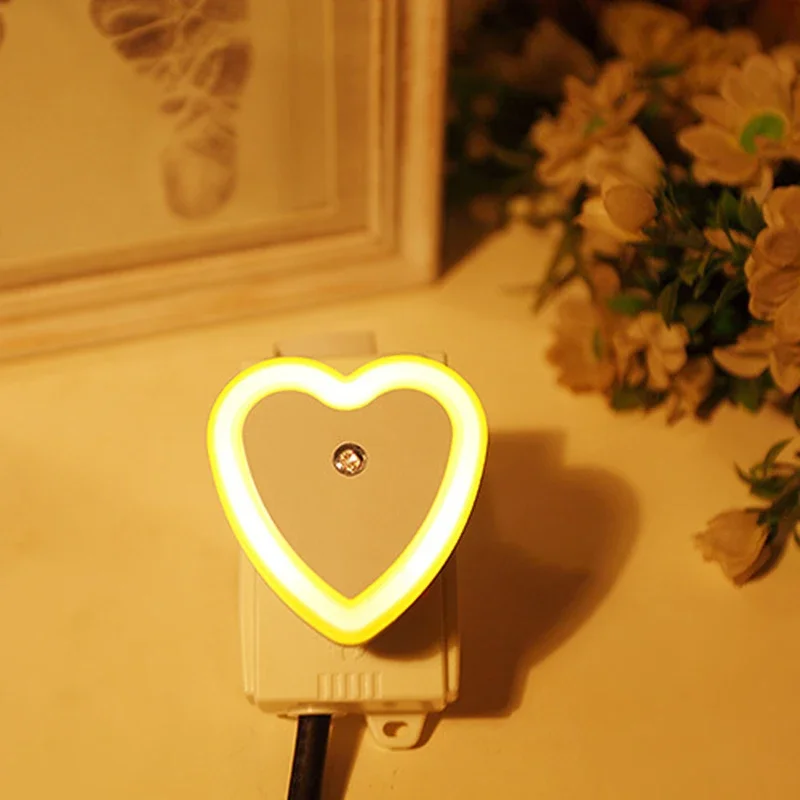 LED Night Lights Heart-shaped  Wireless Sensor EU/US Plug Night Ligh Bedroom Living Room Baby Room Lighting Energy-saving Light