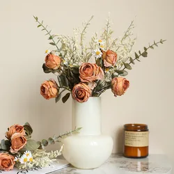 Fake Dry Rose Flower Bouquet Simulation Burnt Edge Peony Burlap Flower Bouquet Autumn Retro Home Decoration Wedding Decor 2025