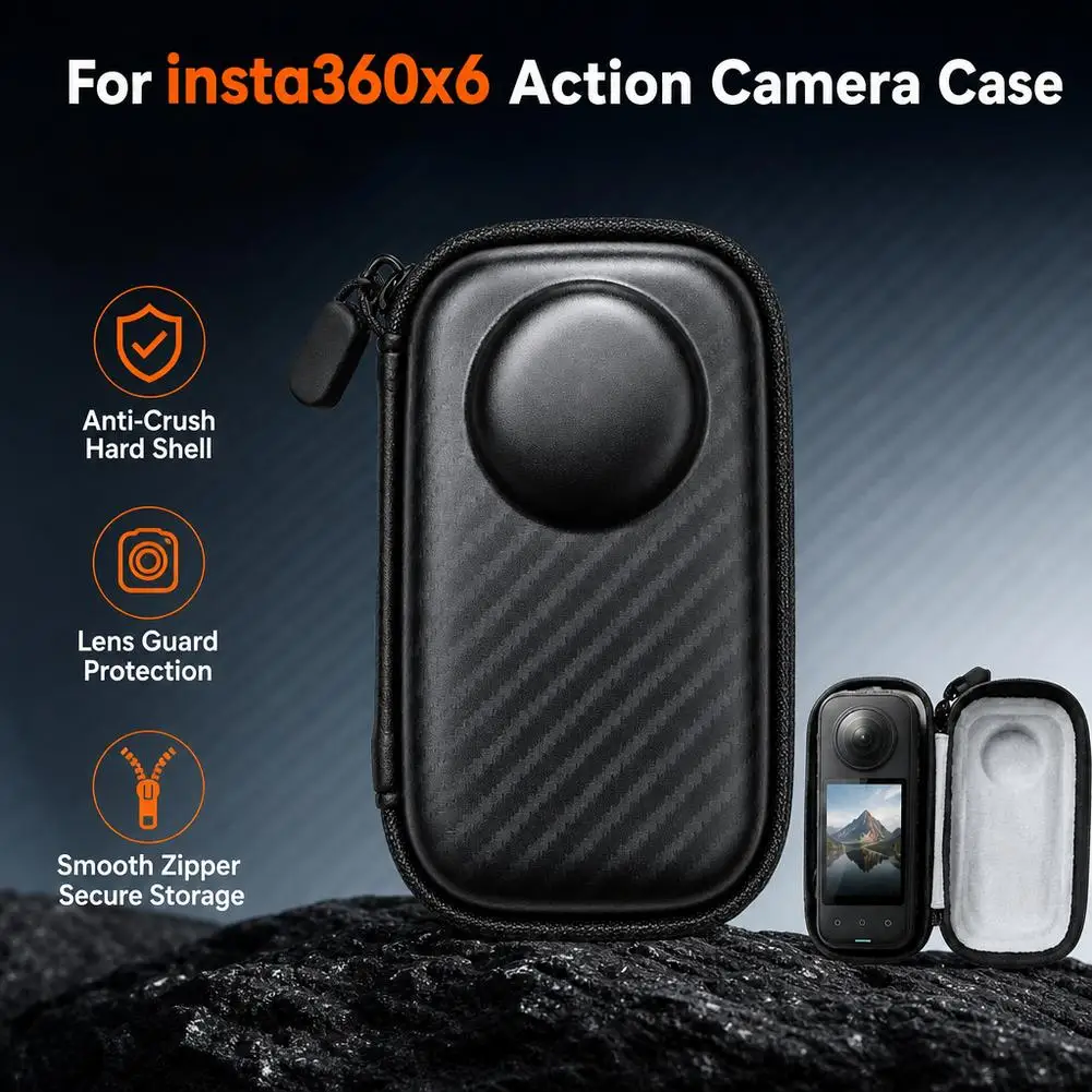 Hard EVA Carrying Case for Insta360 X6, Shockproof Dustproof Storage Bag with Lens Cap and Zipper Pocket for Travel Accessories