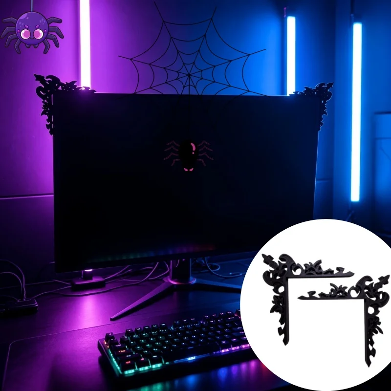 2PCS Gothic Monitor Corner Decor Dark Ornate Carving For Office Gaming Halloween Christmas Party & Holiday DIY Decoration