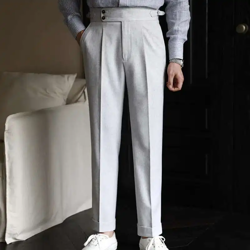 Pantaloni formali da uomo italiani Pantalones Hombre 2023 Dress pantaloni alla caviglia da uomo pantaloni dritti a vita alta britannici pantaloni sociali da uomo pantalone
