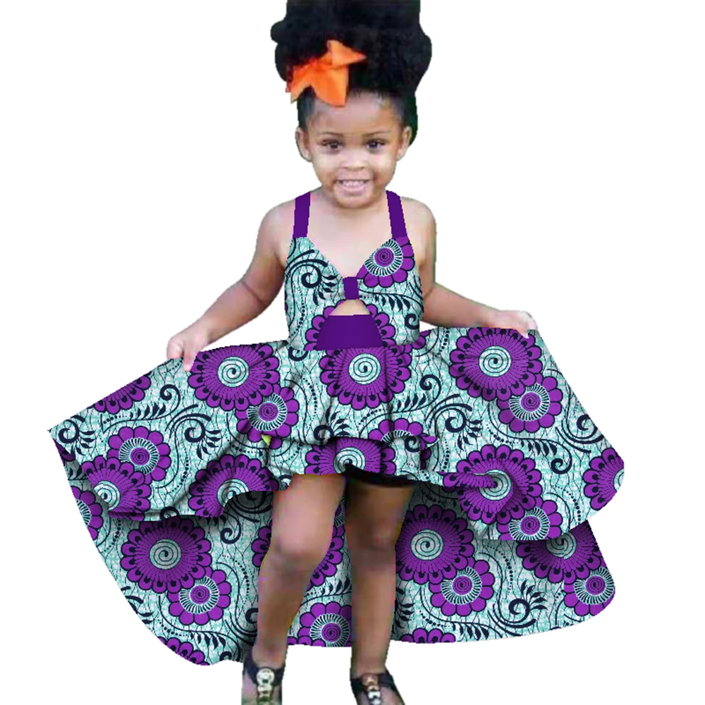Bintarealwax Fashion Summer Africa Children Dress Dashiki Cute Girls Dresses Bazin Ruffles African Traditional Clothing WYT277