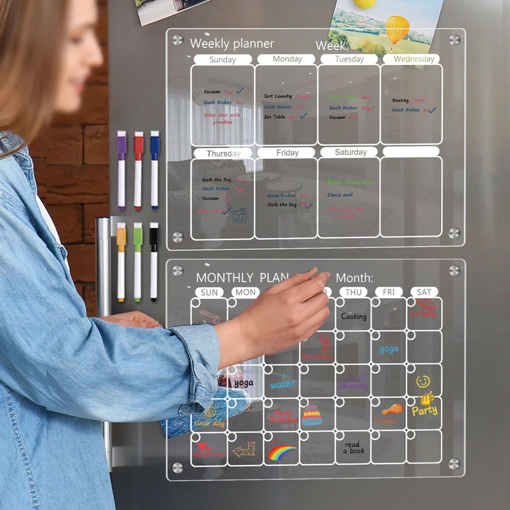 Magnetic Fridge Calendar Clear Acrylic Magnetic Calendar Board Planner Daily Weekly Monthly Schedule Dry Erase Board For Home